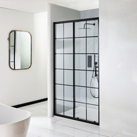 Porte de douche coulissante - 100 cm - Verrière noire – Avec receveur à effet texturé blanc - 100 cm x 80 cm - Barq