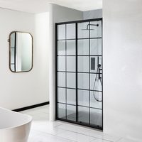 Porte de douche coulissante - 150 cm - Verrière noire – Avec receveur à effet texturé gris clair - 150 cm x 80 cm - Barq