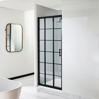 Porte de douche coulissante - Effet verrière noir - 90 cm - Triple volet - Barq