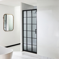 Porte de douche coulissante triple - 90 cm - Verrière noire – Avec receveur à effet texturé gris clair - 90 cm x 80 cm - Barq