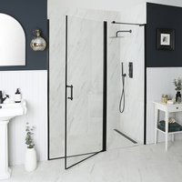 Porte de douche pivotante - Design rétro - Rectangulaire - Poignée vintage – Noir – 146 cm - Langley - Hudson Reed