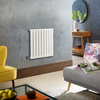 Radiateur design électrique horizontal – Blanc – 63, 5 cm x 63 cm – Avec thermostat externe – Câblé avec cache câble – Delta – ECOSO par Hudson Reed