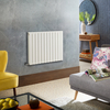 Radiateur design électrique horizontal – Blanc – 63, 5 cm x 84 cm – Double rang – Avec thermostat externe – Câblé avec cache câble – Delta – ECOSO par Hudson Reed
