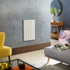 Radiateur design électrique horizontal – Blanc – 63, 5 x 42 cm – 2 rangs – Avec thermostat intelligent externe – Câblé – Delta – ECOSO x Hudson Reed