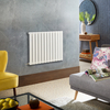 Radiateur design électrique horizontal – Blanc – 63, 5 x 84 cm – Avec thermostat wifi externe – Câblé – Delta – ECOSO x Hudson Reed
