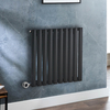 Radiateur design électrique horizontal – Noir – 63, 5 cm x 59 cm - Avec thermostat intégré chromé - Sur prise - Vitality – ECOSO par Hudson Reed
