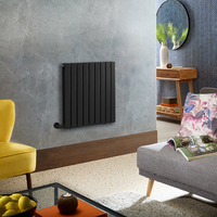 Radiateur design électrique horizontal – Noir – 63, 5 cm x 63 cm – Double rang – Avec thermostat externe – Câblé avec cache câble – Delta – ECOSO par Hudson Reed