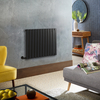 Radiateur design électrique horizontal – Noir – 63, 5 cm x 84 cm – Avec thermostat externe – Câblé avec cache câble – Delta – ECOSO par Hudson Reed