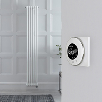 Radiateur électrique style fonte vertical - Blanc - 3 rangs - 29 x 180 cm - Thermostat Wi-Fi rond - Design rétro - Windsor - Hudson Reed