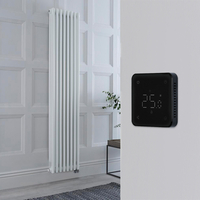 Radiateur électrique style fonte vertical - Blanc - 3 rangs - 38 x 180 cm - Thermostat Wi-Fi rétro-éclairé noir - Windsor - Hudson Reed