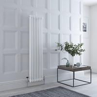 Radiateur style fonte rétro vertical – Acier blanc - Eau chaude - Double rang – 150 cm x 38 cm - Avec pieds - Windsor