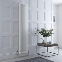 Radiateur style fonte rétro vertical – Acier blanc - Eau chaude - Double rang – 180 cm x 38 cm - Avec pieds - Windsor