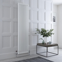Radiateur style fonte rétro vertical – Acier blanc - Eau chaude - Double rang – 180 cm x 47 cm - Avec pieds - Windsor