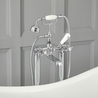 Robinet Bain Douche Ilot Rétro - Colonne Chrome Blanc - Elizabeth Topaz