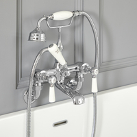 Robinet Bain Douche Mural Rétro - Blanc Chrome Topaz Style Anglais