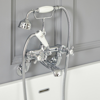 Robinet Bain Douche Rétro Mural - Elizabeth Topaz Tête Croisillons Blanc