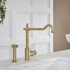 Robinet cuisine - Design rétro - Commande levier unique - Douchette – Bec coudé – Or satiné – Elizabeth - Hudson Reed