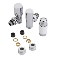 Robinet de radiateur d’angle thermostatique - Blanc & chromé - Adaptateurs cuivre 15mm