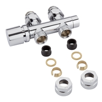 Robinet de radiateur droit - Chromé - Raccordement central - Adaptateurs cuivre 15mm