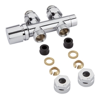 Robinet de radiateur en « H » droit - Chromé - Adaptateurs cuivre 12mm