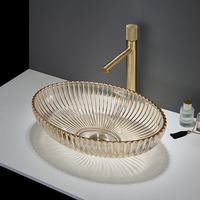 Vasque à poser ovale - Verre cristal ambré - 51 x 35 cm - Sans trou - Design moderne - Kenton - Hudson Reed