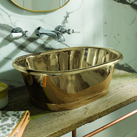 Vasque en cuivre - 53 x 34, 5 cm - Design rétro - Extérieur laiton doré brillant - Hudson Reed