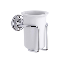 Verre Dents Mural Céramique Blanche Support Laiton Chromé Style Rétro