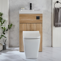 WC avec lave mains - Chêne - 50 x 89 cm - Bouton de chasse noir - Design moderne - Cluo-Sandford - Hudson Reed