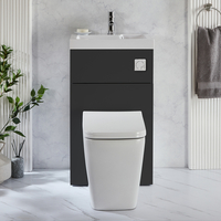 WC avec lave mains - Gris noir - 50 x 89 cm - Bouton de chasse chromé - Design moderne - Cluo-Sandford - Hudson Reed