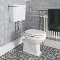 WC rétro à poser avec réservoir semi-bas et abattant en bois – Blanc - Richmond