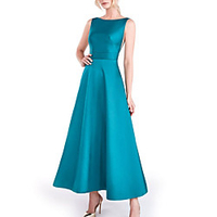 A-Line Beautiful Back Elegant Prom Formal Evening Dress Boat Neck Sleeveless Ankle Length Satin with Sleek 2020 miniinthebox