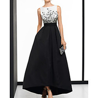 A-Line Beautiful Back Elegant Wedding Guest Formal Evening Dress Boat Neck Sleeveless Asymmetrical Satin with Appliques 2021 miniinthebox