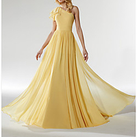 A-Line Beautiful Back Empire Engagement Formal Evening Dress One Shoulder Sleeveless Sweep / Brush Train Chiffon with Pleats 2020