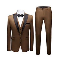 Black / Burgundy / Royal Blue Solid Colored Slim Fit Polyester Suit - Peak Single Breasted One-button / Suits