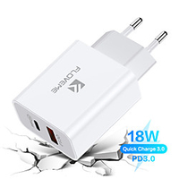 FLOVEME 18W USB-C PD3.0 QC3.0 Charger Quick Charging Travel Charger Adapter For iPhone 12 12Pro Max OnePlus 8Pro 8T - White