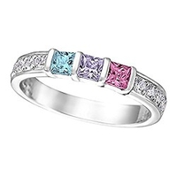 nana princess w/side czs mothers rings 1 to 6 simulated birthstones - 10k white gold - size 7