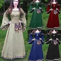 Outlander Classic Timeless Medieval Prom Dress Female Polyester / Cotton Blend Costume Large size Blue / Light Brown Vintage Cosplay Ankle Length miniinthebox