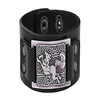 pagan nordic viking wolf celtic knot metal cuff bracelet spiritual animal jewelry for men/women gift (black wristband,  antique silver)