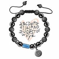 r initial charm anxiety relief gemstone beads bracelet with pavé cz crystal letter hematite magnetic energy balance lava stone essential oil diffuser bracelet for women men,  adjustable,  black