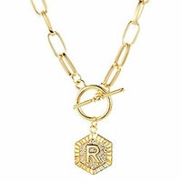 r initial letter pendant necklace 18k gold plated rectangle gold chain necklaces for women 16.5inch gift box packed