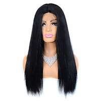 YAKI Silk Front Lace Chemical Fiber Wig Headgear T-shaped Front Lace Headgear Micro Fluffy Mid-point 22 inch Black Long Hair Headgear miniinthebox