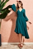 Goddiva Asymmetrical Wrap Midi Dress - Botanical Green