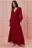 Goddiva Chiffon Puffy Sleeve Maxi Dress - Berry