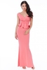 Goddiva Cross Over Peplum Maxi Dress - Coral