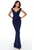 Goddiva Cross Over Peplum Maxi Dress - Navy