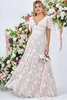 Goddiva Embroidered Lace Maxi Flutter Sleeves - White