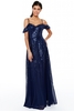 Goddiva Flutter Sleeve Sequin & Chiffon Maxi - Navy