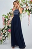 Goddiva Lace Halter Neck Chiffon Skirt Dress - Navy
