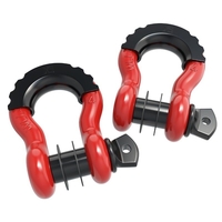 OEDRO? 2 Pcs 3/4" D-Ring Red Bow Shackles W/ Black Isolators Washer Clevis Kit 4.75 Ton