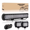OEDRO? 20" 300W Tri-Row LED Light Bar + 2pcs 4" 27W Tri-Row Light Pod + Wiring Harness